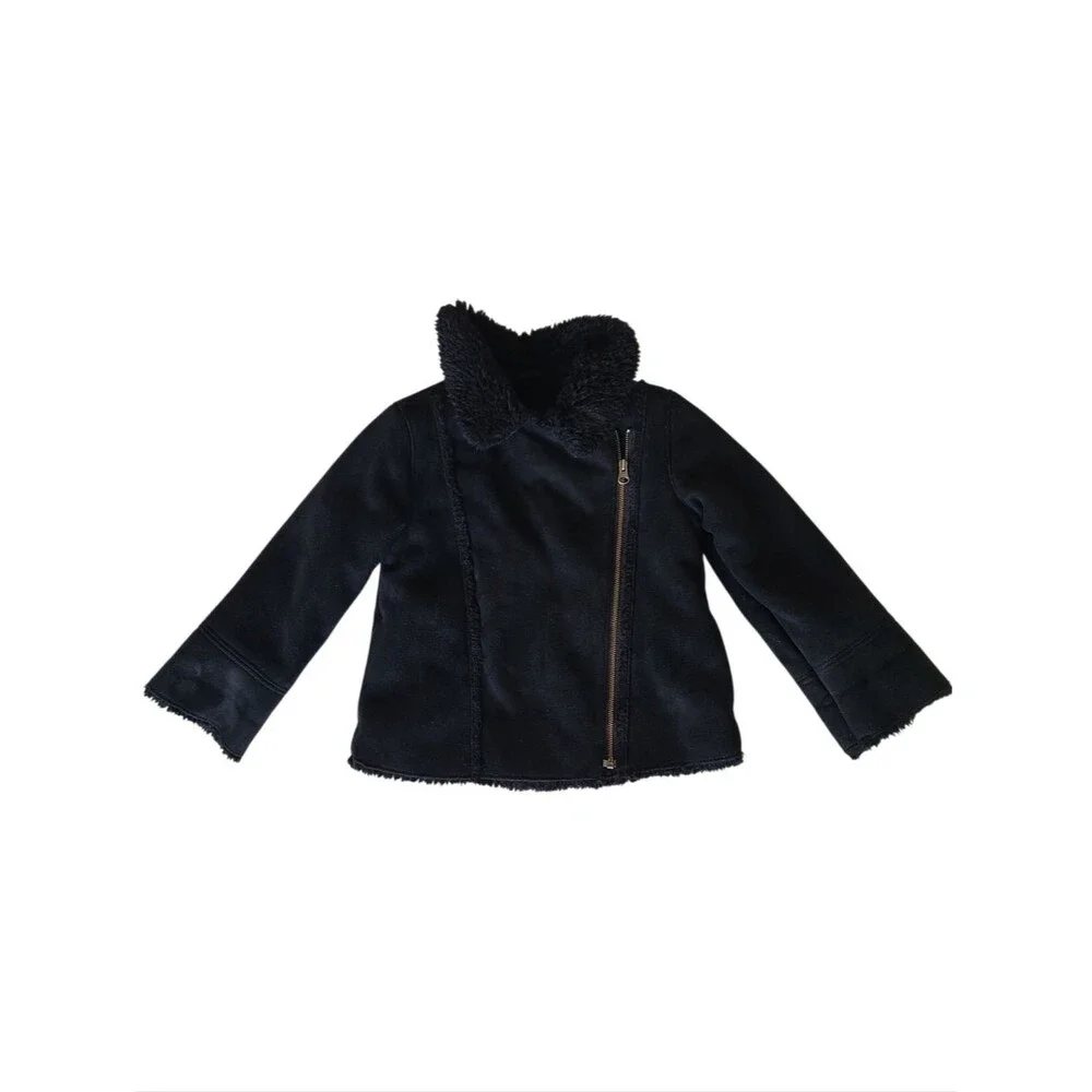 Baby GAP faux suede sherpa lined jacket/coat black size girls 4T